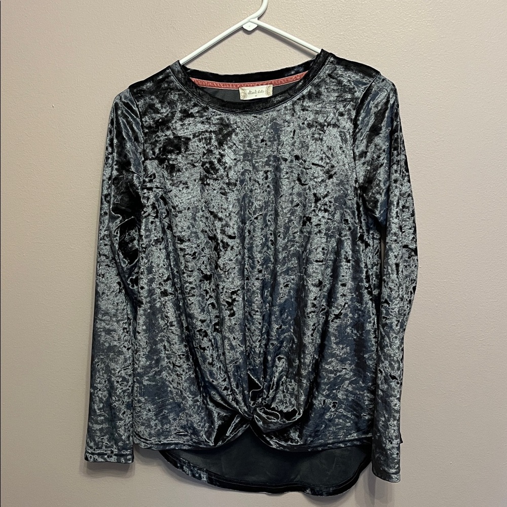 Altar'd State Black Crushed Velvet Top with Knot Front